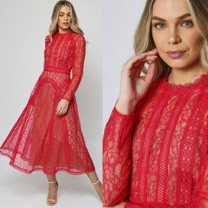 Self-Portrait | Dresses | Nwt Self Portrait Long Sleeve Lace Panel Midi  Dress Uk4 Uk8 | Poshmark